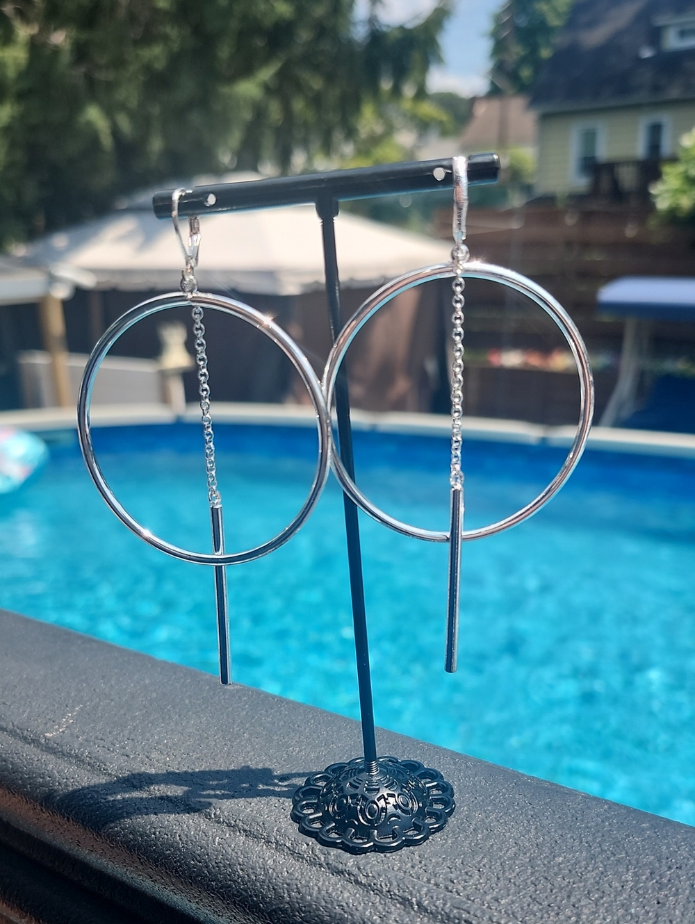 Joan Rivers Silver Hoop Dangle Earrings with Bar Drops